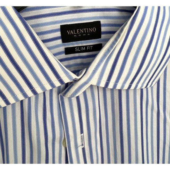 Valentino Roma Men Shirt Long Sleeve Button Up Blue Slim Fit 15.5 42 Medium M - Picture 4 of 8